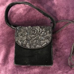 Black velvet evening cross body purse